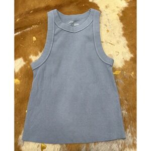 Aerie Womens Ribbed High Neck Tank Top Dusty Blue Small RN54485 Notch Neck